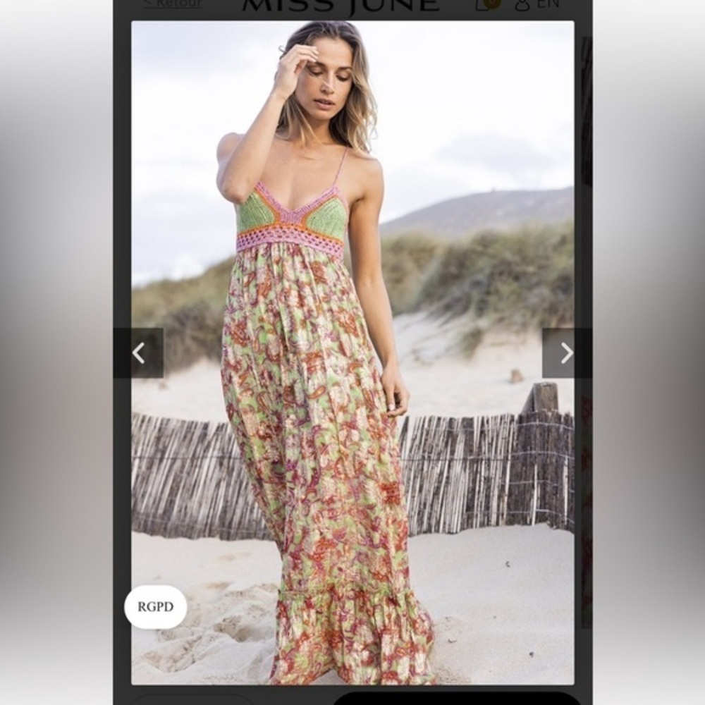 Miss June Paris Mencia Maxi Dress. Size OS S/M Tropical Floral Halter Tie